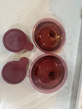 Corningware Cranberry Glass Covered Casserole Dishes and Heat n Eat with Lids